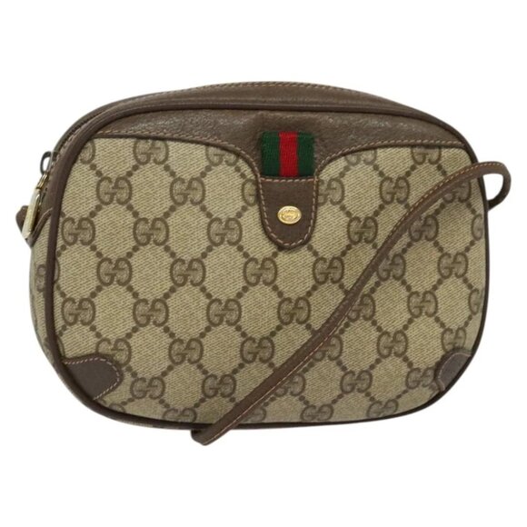 GUCCI GG Supreme Web Sherry Line Bag PVC Beige Gold 89 02 066 Auth BA2473 - Picture 1 of 15